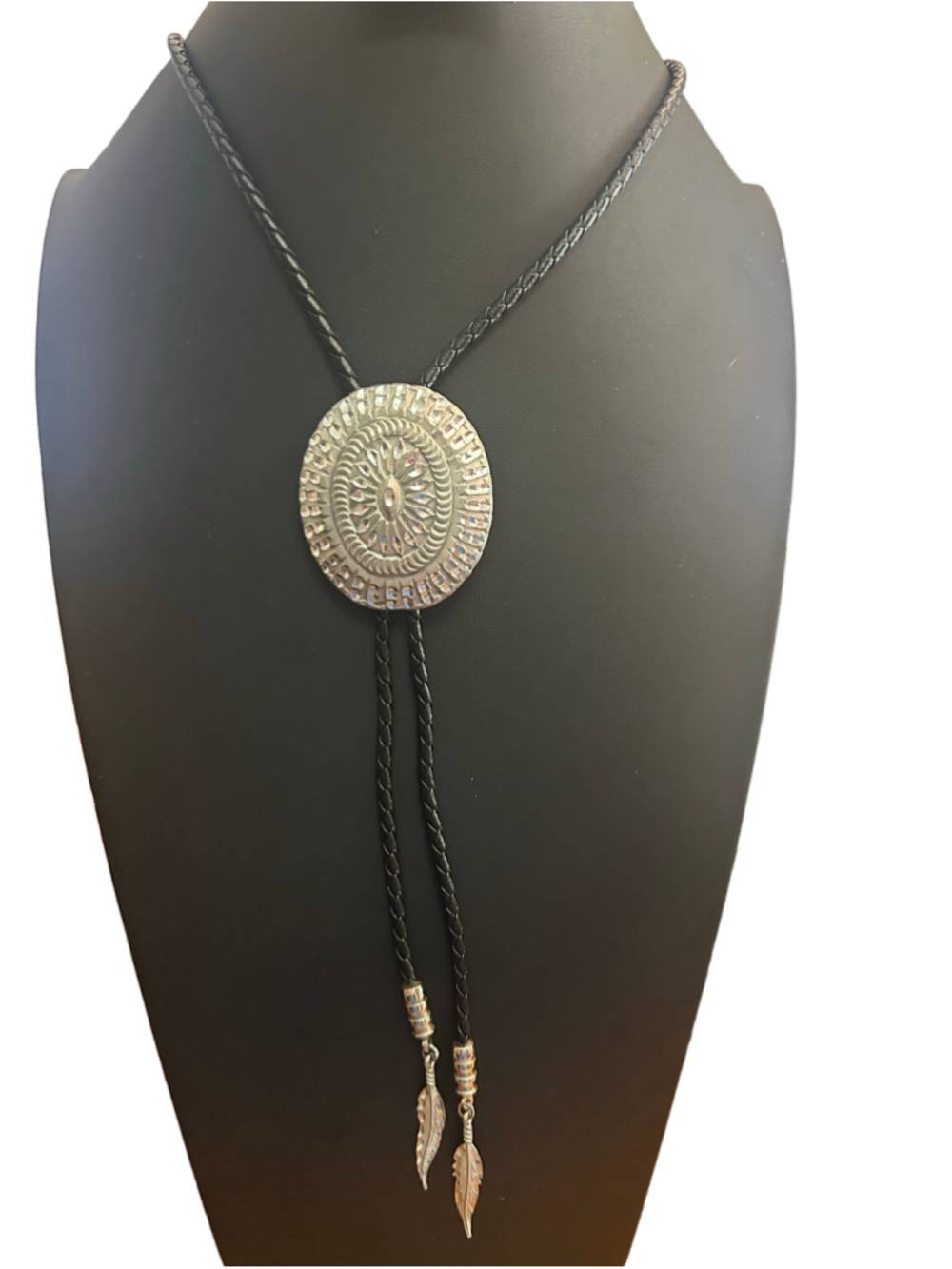 Men's Unbranded Bolo Tie Necklace Silver and Black faux leather